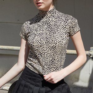 John Galt Leopard Ashlyn Turtleneck Top